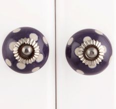 Purple Polka Dot Ceramic Drawer Knob